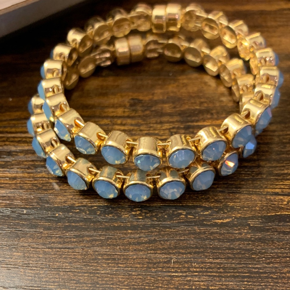 Plunder Gold-Tone Stretch Bracelet with Pale Blue Stones
